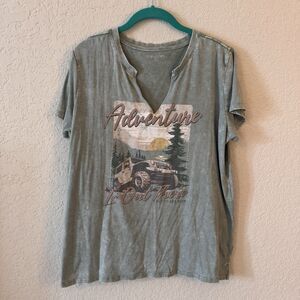 Maurices Adventure Is Out There Split Neck Tee Size XL